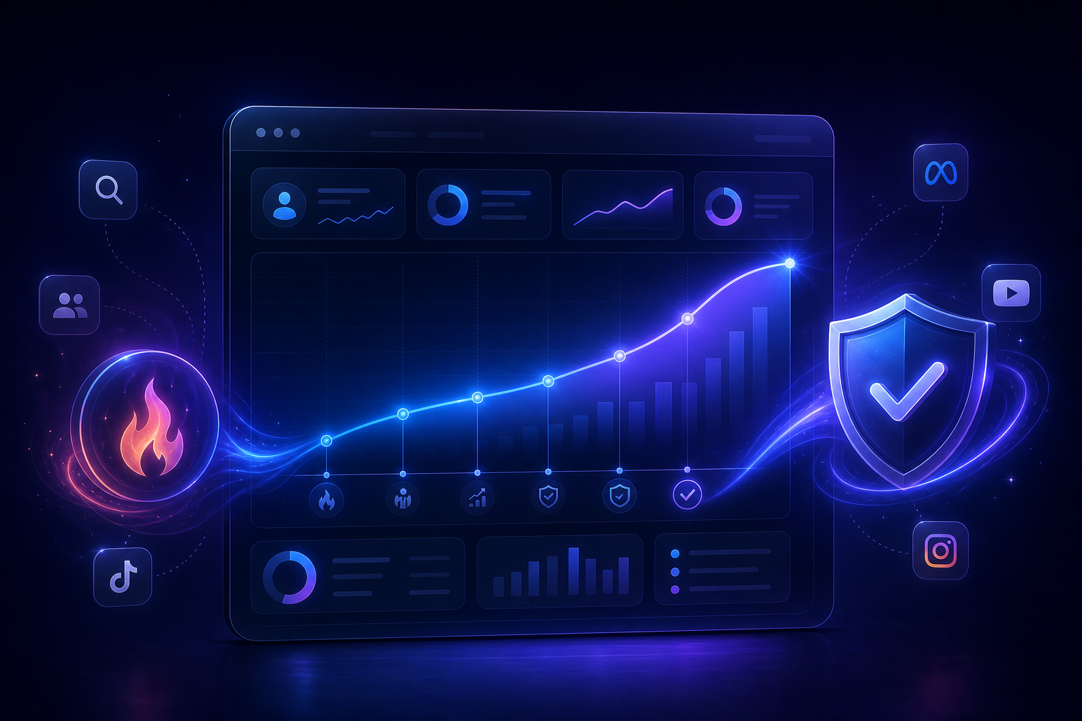 Warmed-up ad account dashboard showing rising trust and spend limits